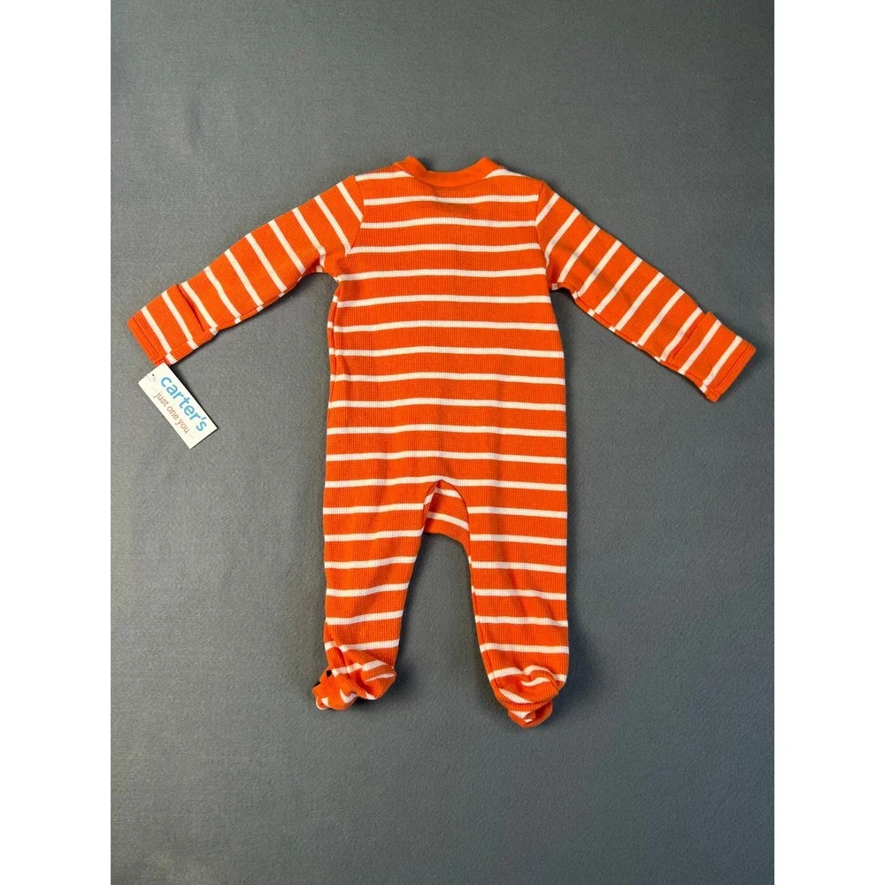 Carter's Halloween Pumpkin Striped Thermal Footed Sleeper Pajamas Baby 3M NWT